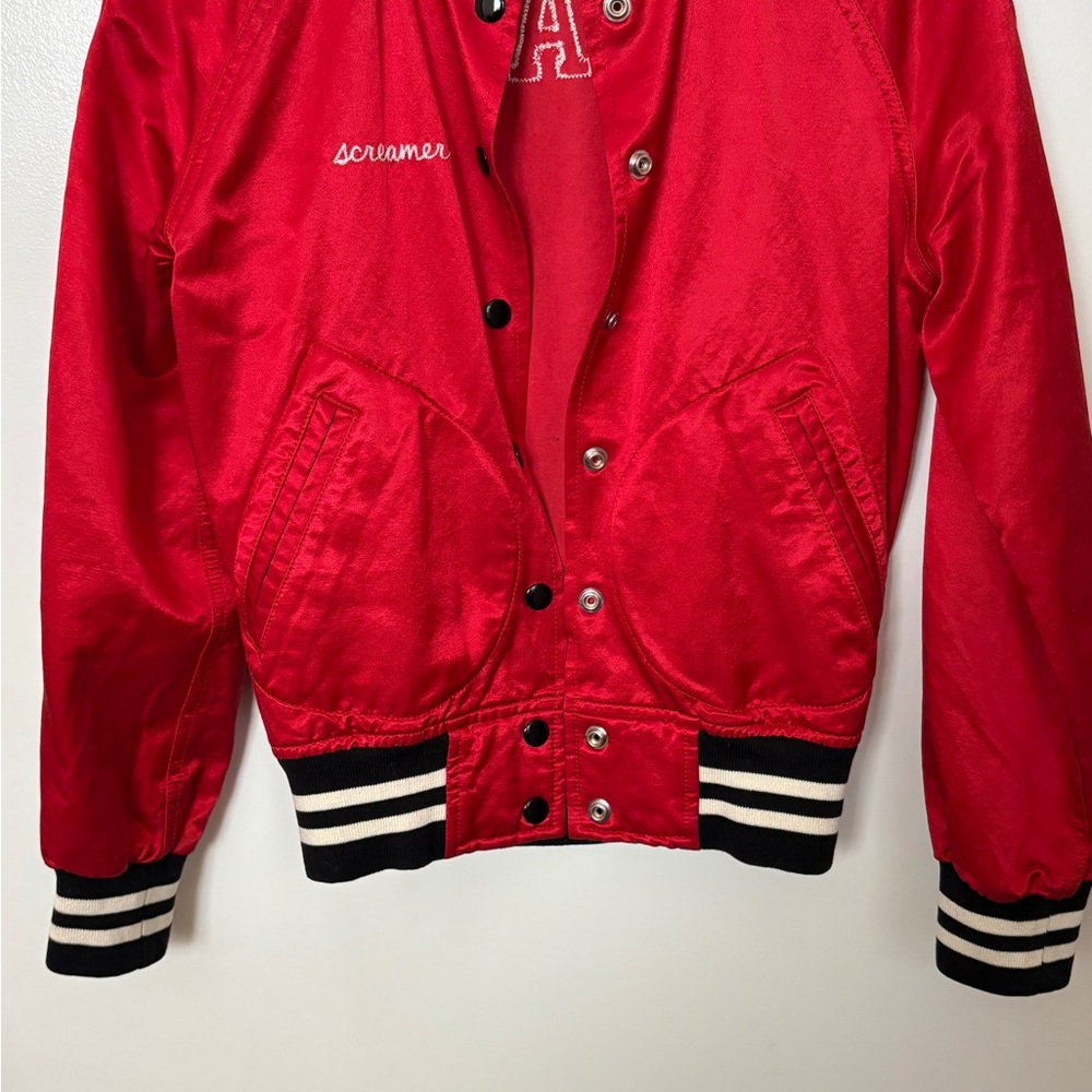 R13 Scarlet Varsity Jacket with Striped Cuffs